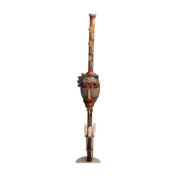 African Style Carved Wooden Staff Sculpture
