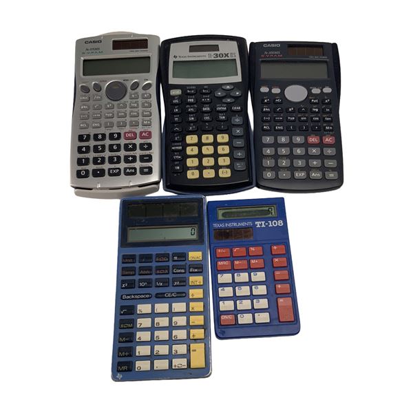 5pc Texas Instruments and Casio Calculators