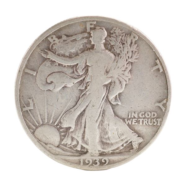 1939 U.S. Walking Liberty Half Dollar 90% Silver Coin, Circulated