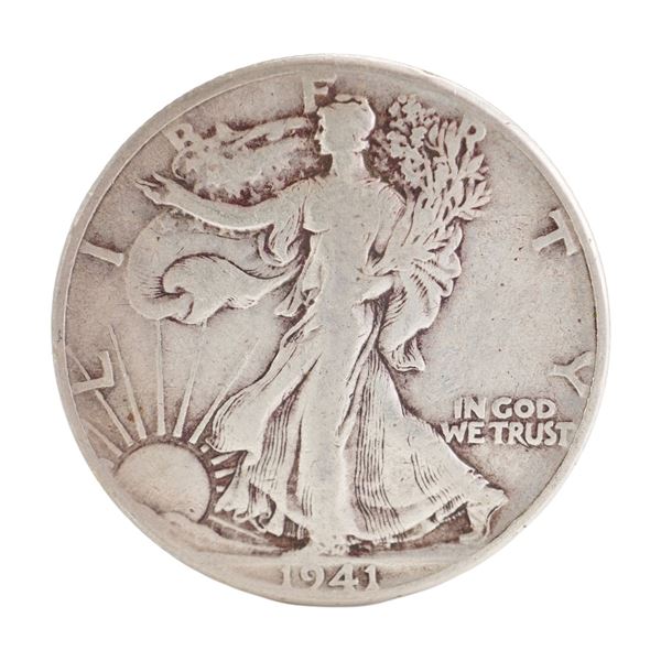 1941 U.S. Walking Liberty Half Dollar 90% Silver Coin, Circulated