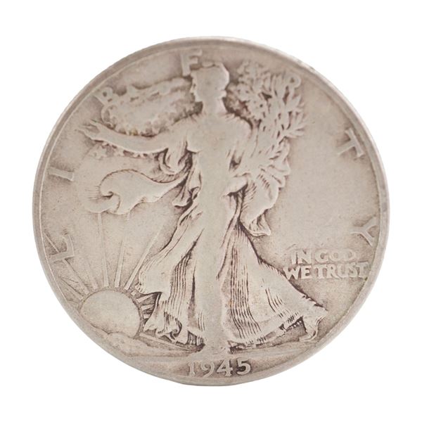 1945 U.S. Walking Liberty Half Dollar 90% Silver Coin, Circulated