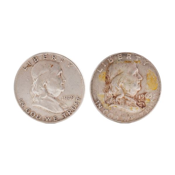 Lot of 2 Franklin Half Dollar 90% Silver Coin, Circulated