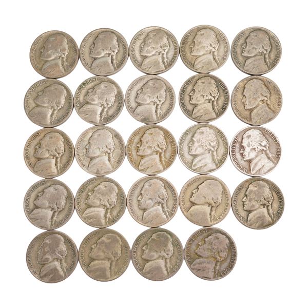 Lot of 24 Jefferson Wartime Nickel .350 Silver Coin, Circulated