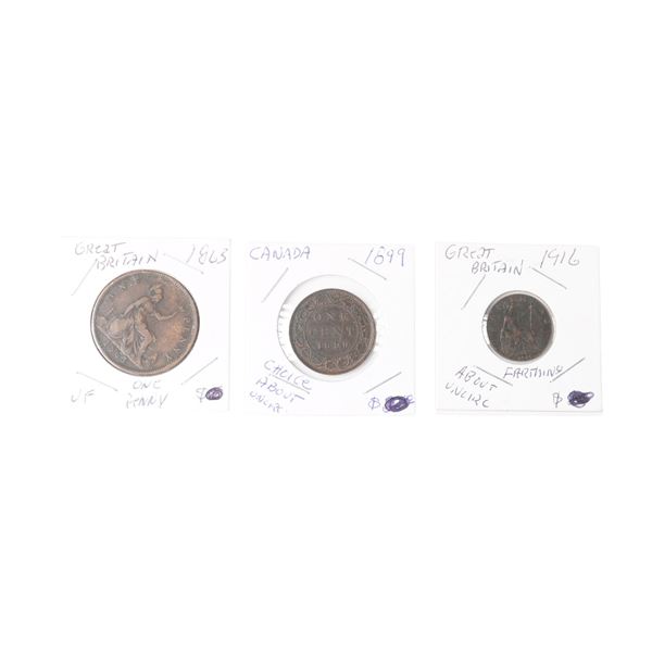 3pc 1863 to 1916 British Coins & 1899 Canadian Cent