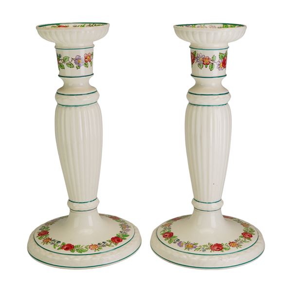 Pair of Wedgwood Etruria Belmar Pattern Ceramic Candlesticks