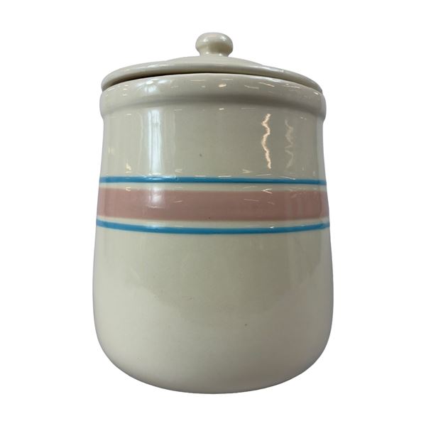 McCoy Ceramic Pink and Blue Striped Cookie Jar