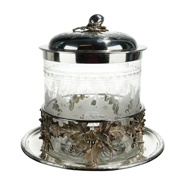 Sterling Silver and Glass Biscuit Box