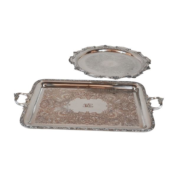 2pc Wilcox SP Co. and W&S Blackinton Co. Silver-Plated Serving Trays, Beverly Manor and Chippendale