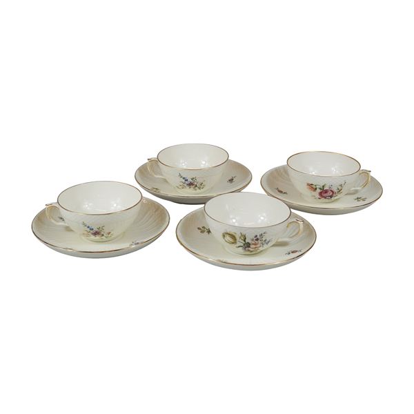8pc Royal Copenhagen Porcelain Teacups and Saucers, Frijsenborg