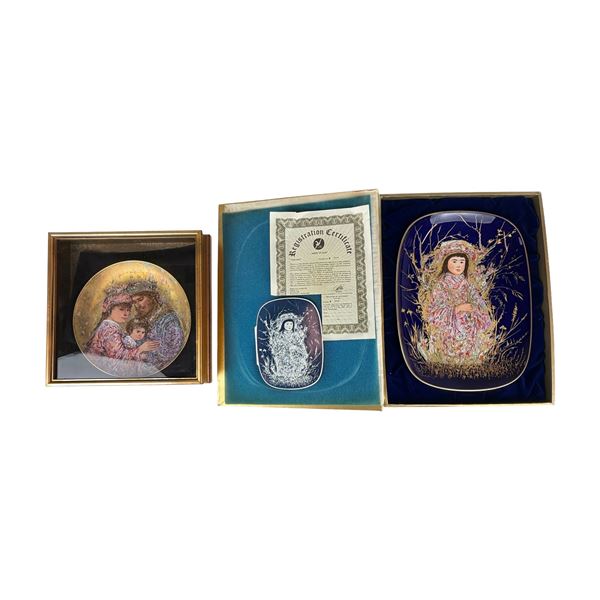 Two Edna Hibel Limited Edition Porcelain Plates Including Boxed Takara Arte Ovale and Framed Family 