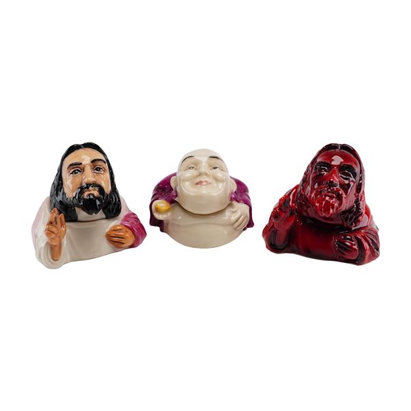Lot of 3 Kevin Francis Ceramics Face Pots Including Jesus Flambe Prototype and Buddha