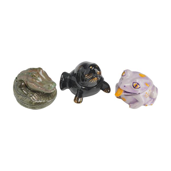 3pc Kevin Francis Face Pots , Alligator, Frog, and Manatee