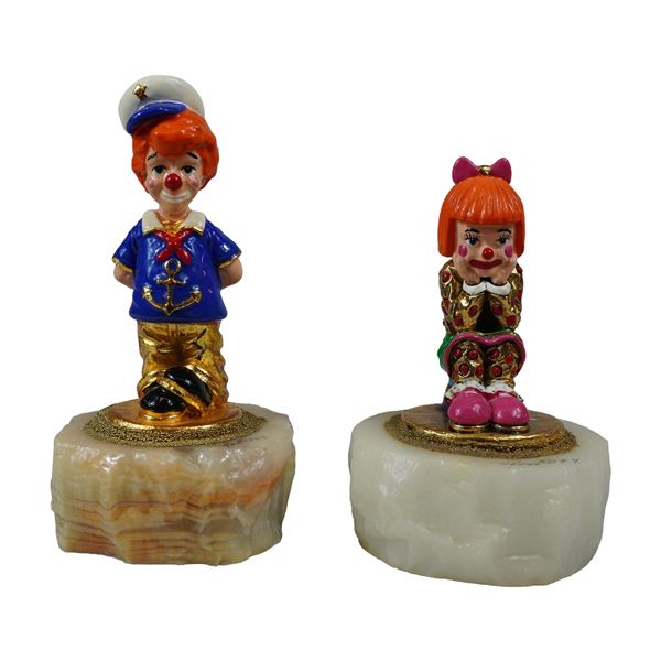2pc Ron Lee Signed Enameled Clown Sculptures