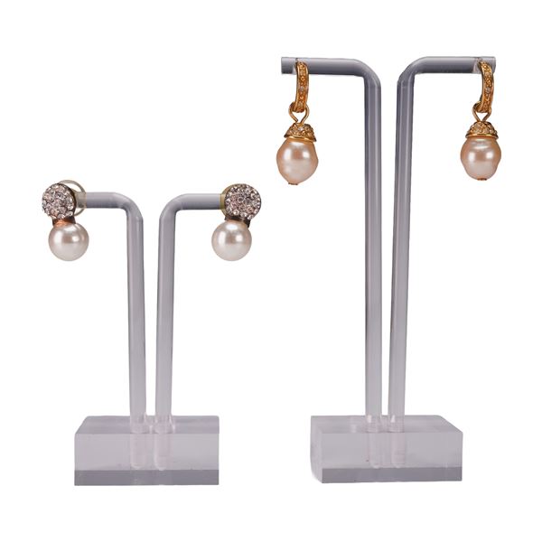 2 Pair Rhinestone and Faux Pearl Earrings