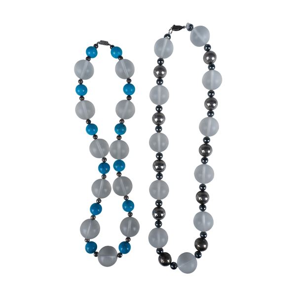 Pair of Opaque White Clear Stone Necklaces
