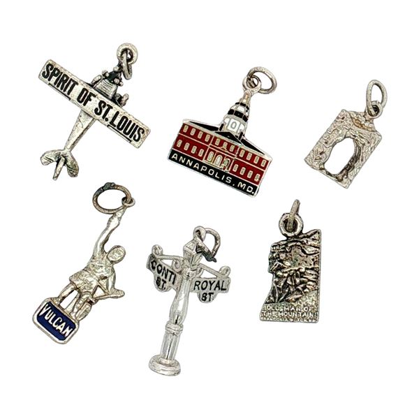 6pc Sterling and Non-Sterling Silver Miniature U.S. Landmarks and Locations Charms
