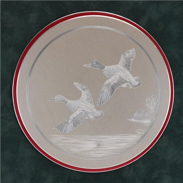 Bernhard Rohne Metal Etching Decorative Plate Featuring a Duck Illustration