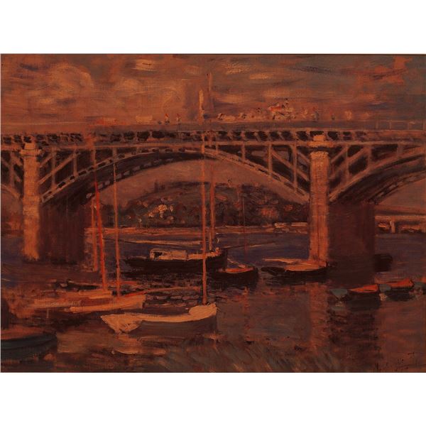 After Claude Monet Textured Giclee on Canvas, Bridge Over the Seine