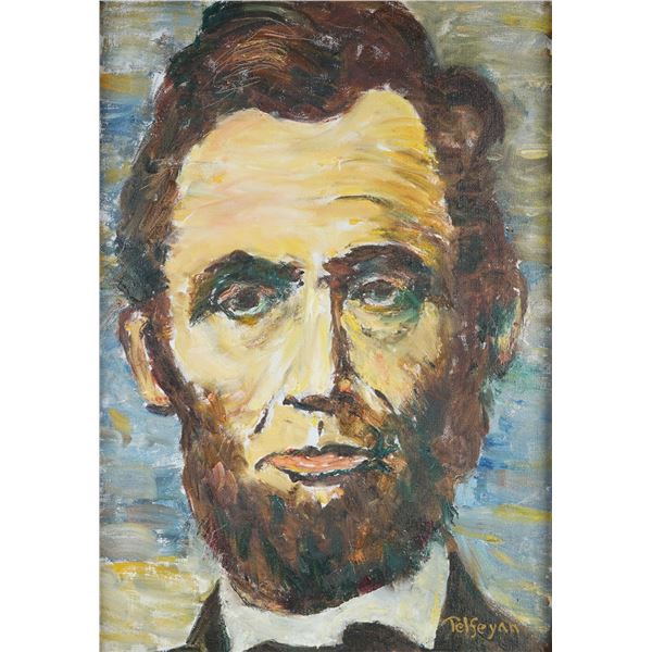 Telseyan, Oil on Canvas Painting, Portrait of Abraham Lincoln, Signed