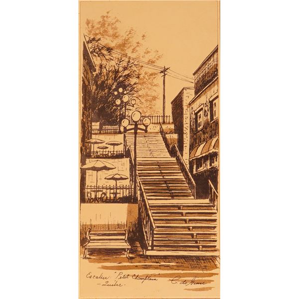 Charles de Guise, Lithograph Print on Paper, Stairs Petit Champlain Quebec