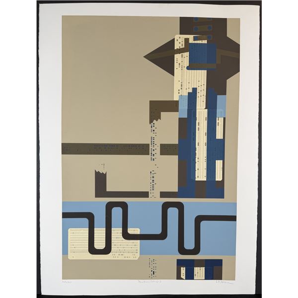Lee Adler (1934-) Screenprint with Hand Collage Paper with Holes, Modern Collage 1, Signed