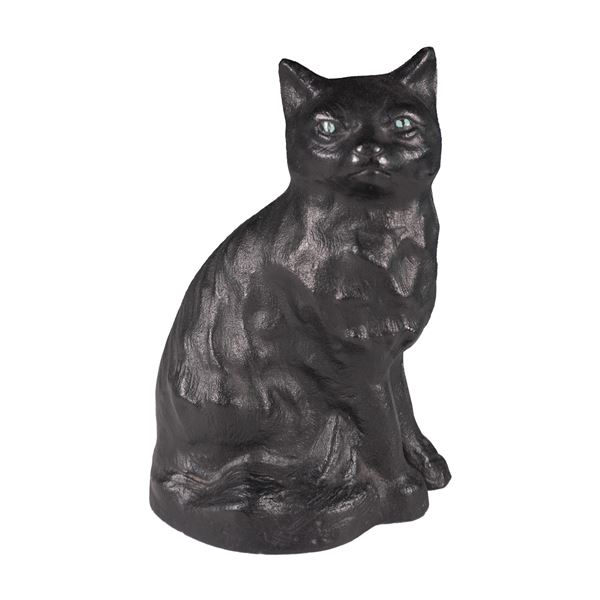 Antique Cast Iron Black Cat Doorstop with Painted Eyes