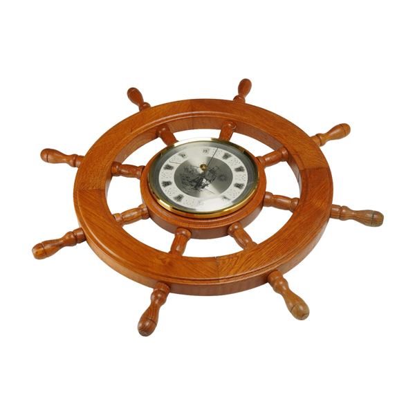 Fischer Nautical Wooden Ship's Wheel Barometer