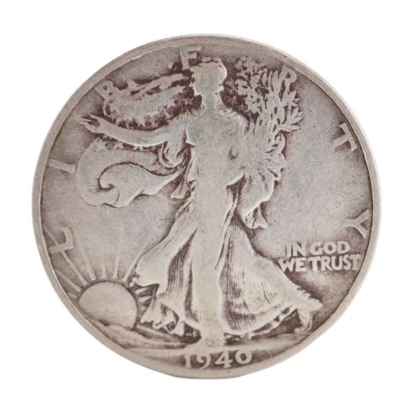 1940 U.S. Walking Liberty Half Dollar 90% Silver Coin, Circulated