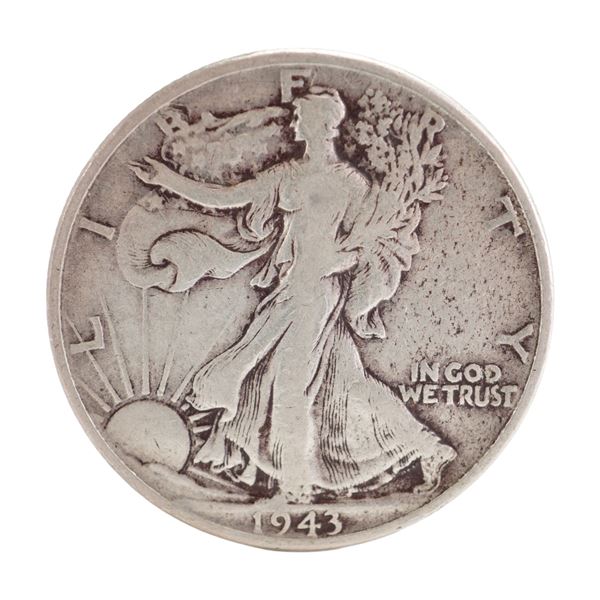 1943 U.S. Walking Liberty Half Dollar 90% Silver Coin, Circulated
