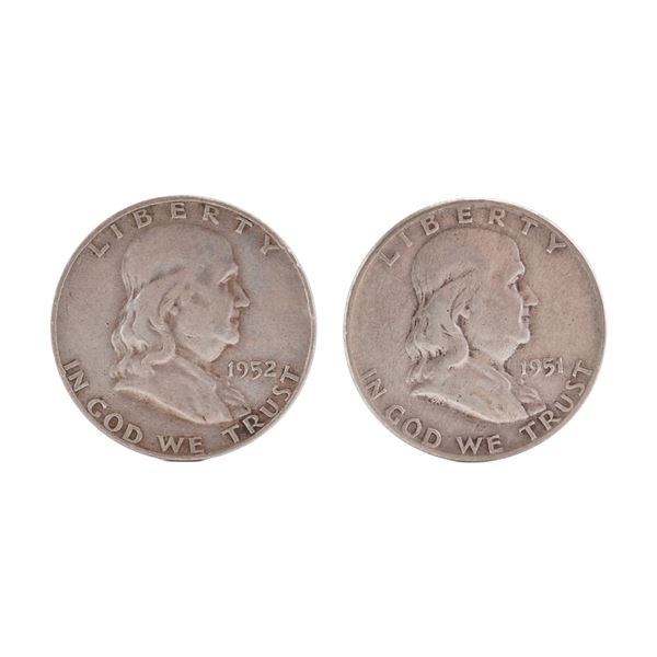 Lot of 2 Franklin Half Dollar 90% Silver Coin, Circulated