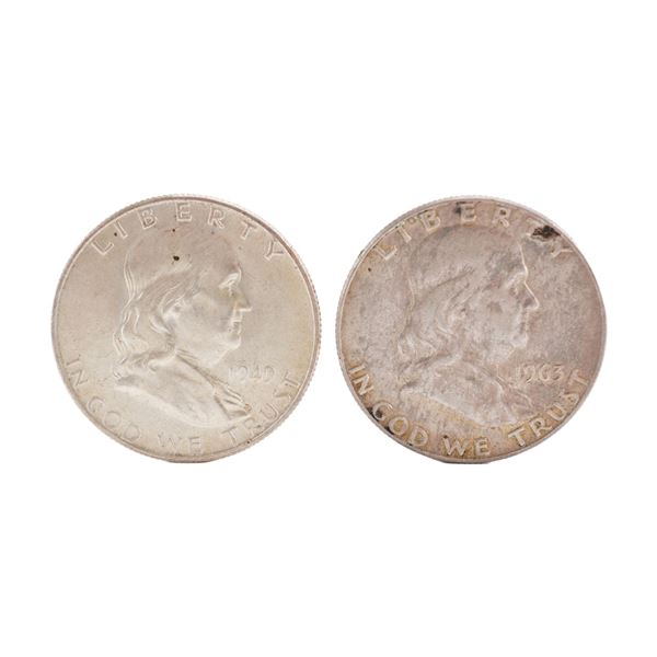 Lot of 2 Franklin Half Dollar 90% Silver Coin, Circulated