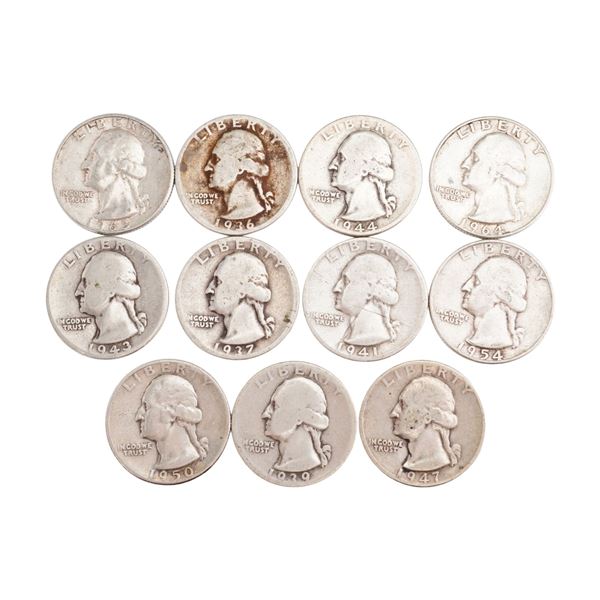 Lot of 11 U.S. Washington Silver Quarter 90% Silver Coin, Circulated