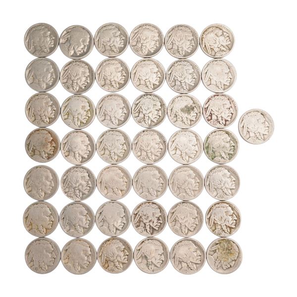Lot of 43 U.S. Buffalo Nickel Five Cent Coin, Circulated
