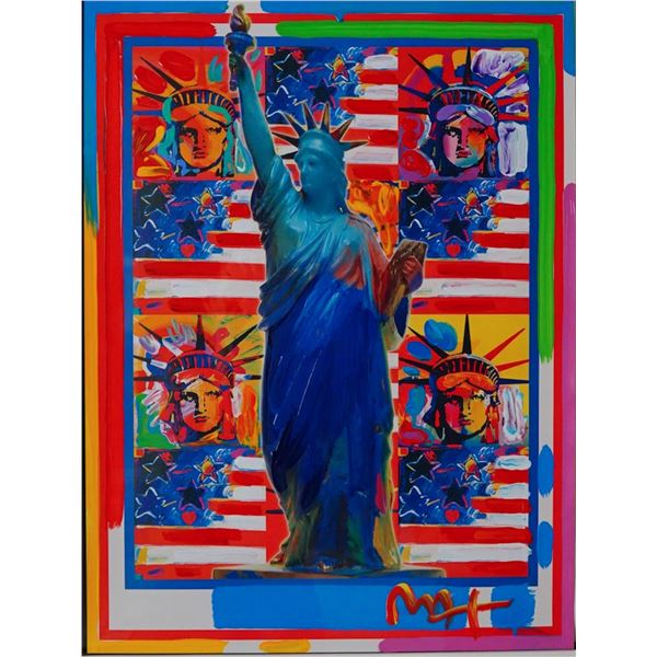 Peter Max (American, b. 1937) Mixed Media on Paper, God Bless America