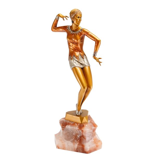 Ferdinand Preiss Art Deco Charleston Dancer Patinated and Cold-Painted Bronze Sculpture