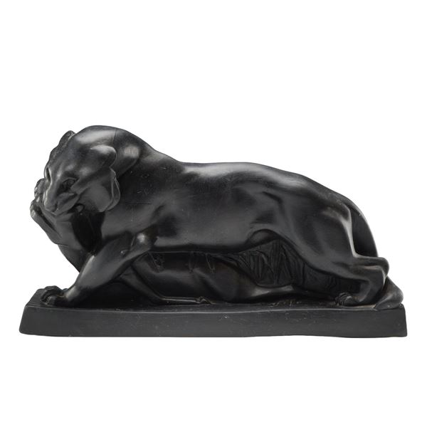 Wedgwood Black Basalt Art Deco Tiger and Buck Sculpture by John Skeaping