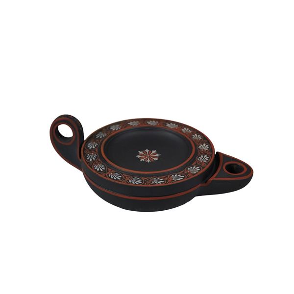 Wedgwood Encaustic Decorated Black Basalt Oil Lamp and Cover