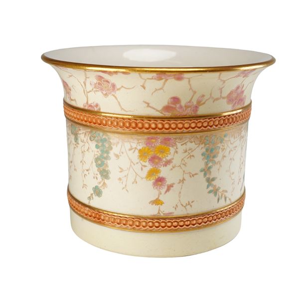Wedgwood Aesthetic Movement Hand Painted Ceramic Cachepot c 1870