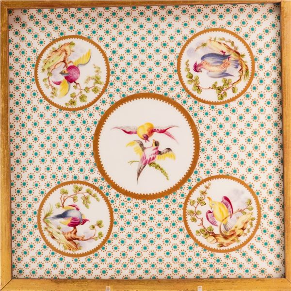 Wedgwood Framed Porcelain Tile with Hand-Painted Exotic Birds
