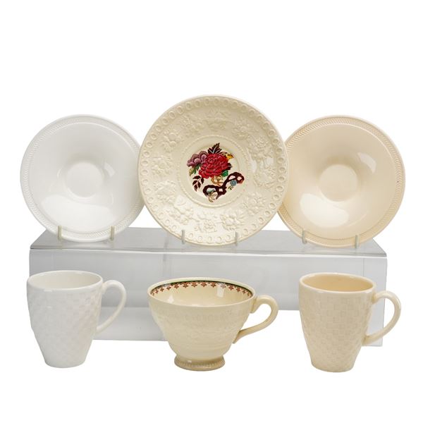 Six Wedgwood Porcelain Cups and Saucers Including Bullfinch Wellesley and Basketweave Patterns