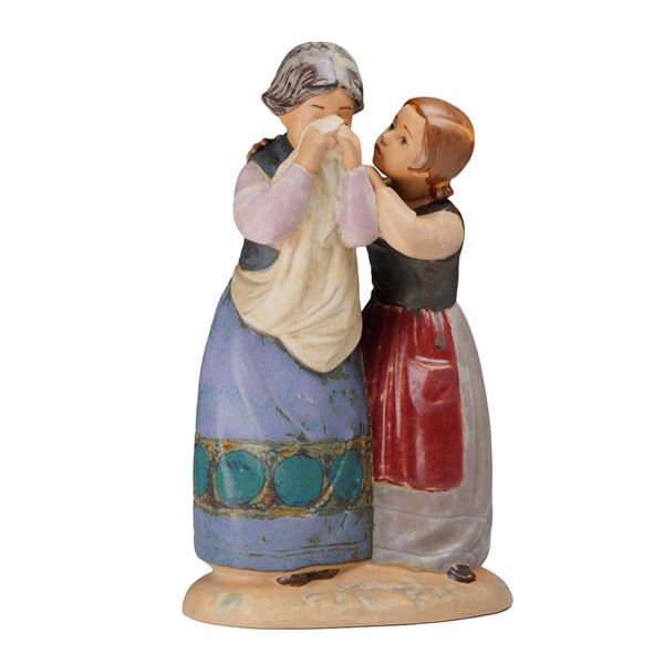 Lladro Gres Porcelain Figurine, Comforting Her Friend, Model 1326 with Box