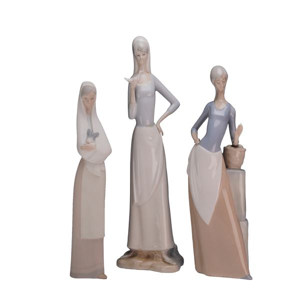 Three Nao by Lladro Glazed and Matte Porcelain Figurines of Young Women