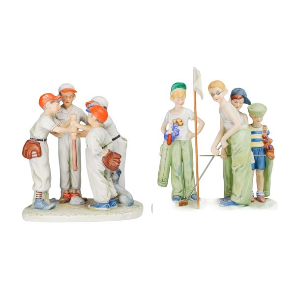 A Lot of Two Gorham Norman Rockwell Four Boys Series Porcelain Figurines Choosing Up and Missed