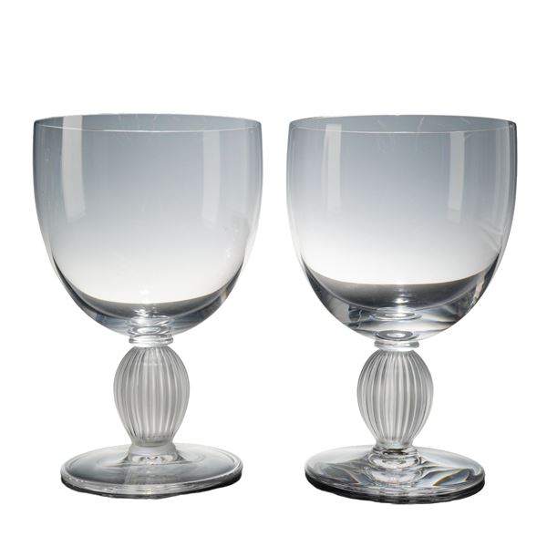 Pair of Lalique Langeais Crystal Goblets
