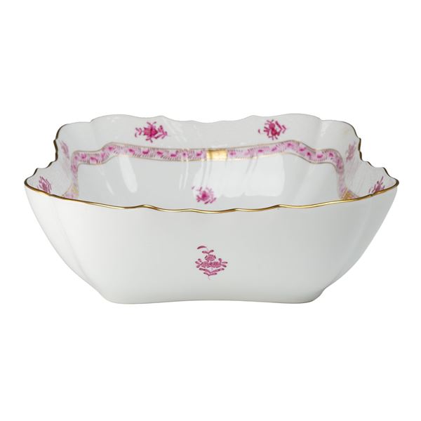 Herend Porcelain Apponyi Pink Square Vegetable Serving Bowl