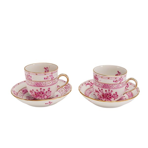 4pc Herend Porcelain Hand-Painted Cup and Saucer Sets