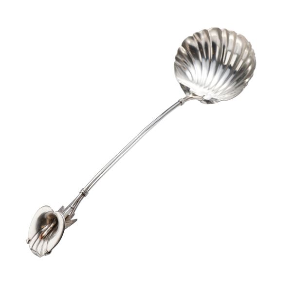 Sterling Silver Large Serving Spoon with Shell Bowl and Calla Lily Flower Handle