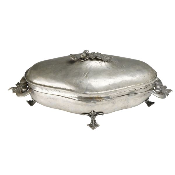 Portuguese Rococo Style Pewter Covered Vegetable Dish, 20th Century