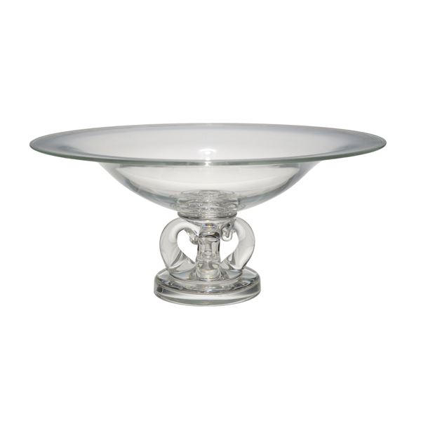 Signed Steuben Crystal Scrolled Pedestal Centerpiece Compote