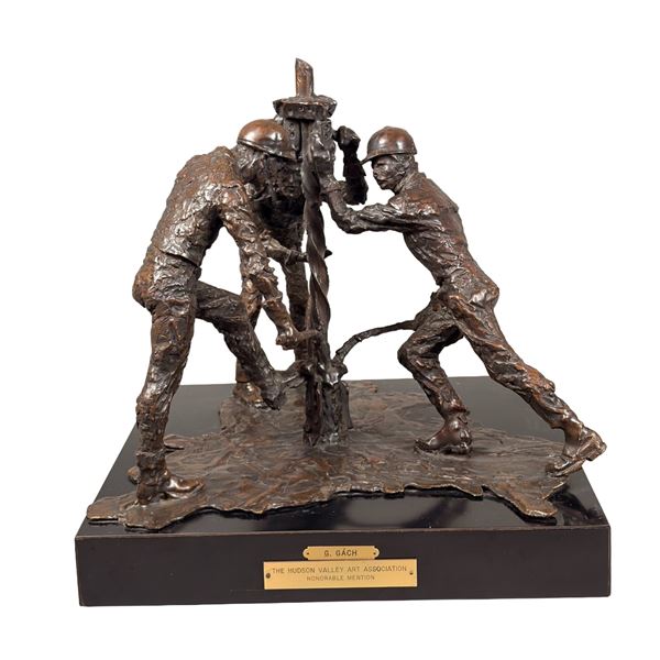 George Gach (Hungarian, 1909-1996), Oil Riggers, Bronze Sculpture, 1974